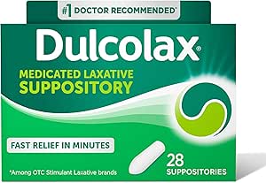 Dulcolax Stimulant Laxative Medicin Suppositorier, Forudsigelige og effektive Forstoppelse Relief, Bisacodyl 10 mg, 28 Tælling, Stimulant Laxatives