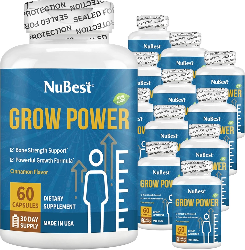 NuBest Grow Power - Powerful Bone Strength Formula for Children (10+) & Teens - Supports Healthy Bone Health, Overall Health with Calcium, Vitamin D3, Phosphorus, Magnesium & More - 12 Pack