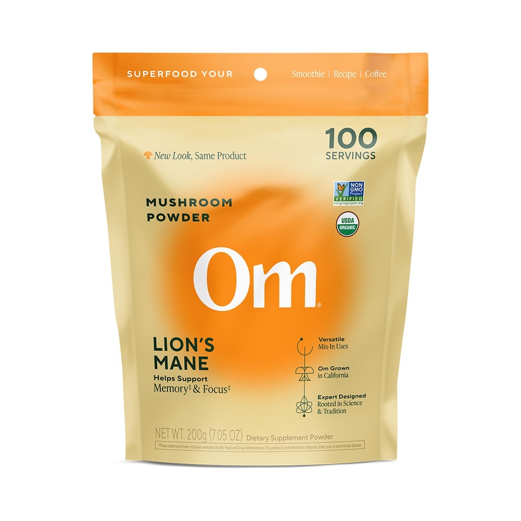 Om Lions Mane Mushroom Powder - Organic Mushroom Supplement og Nootrop - Support Hukommelse, Focus og Nerve Sundhed, 7.05 oz (100 Servere)