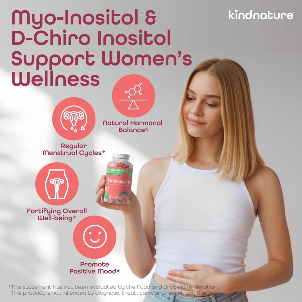 Kindnature Dual- Pack: Myo- Inositol & D- Chiro Gummies for Women 's Health & High Absorption Magnesium Gummies for Call & Sleep