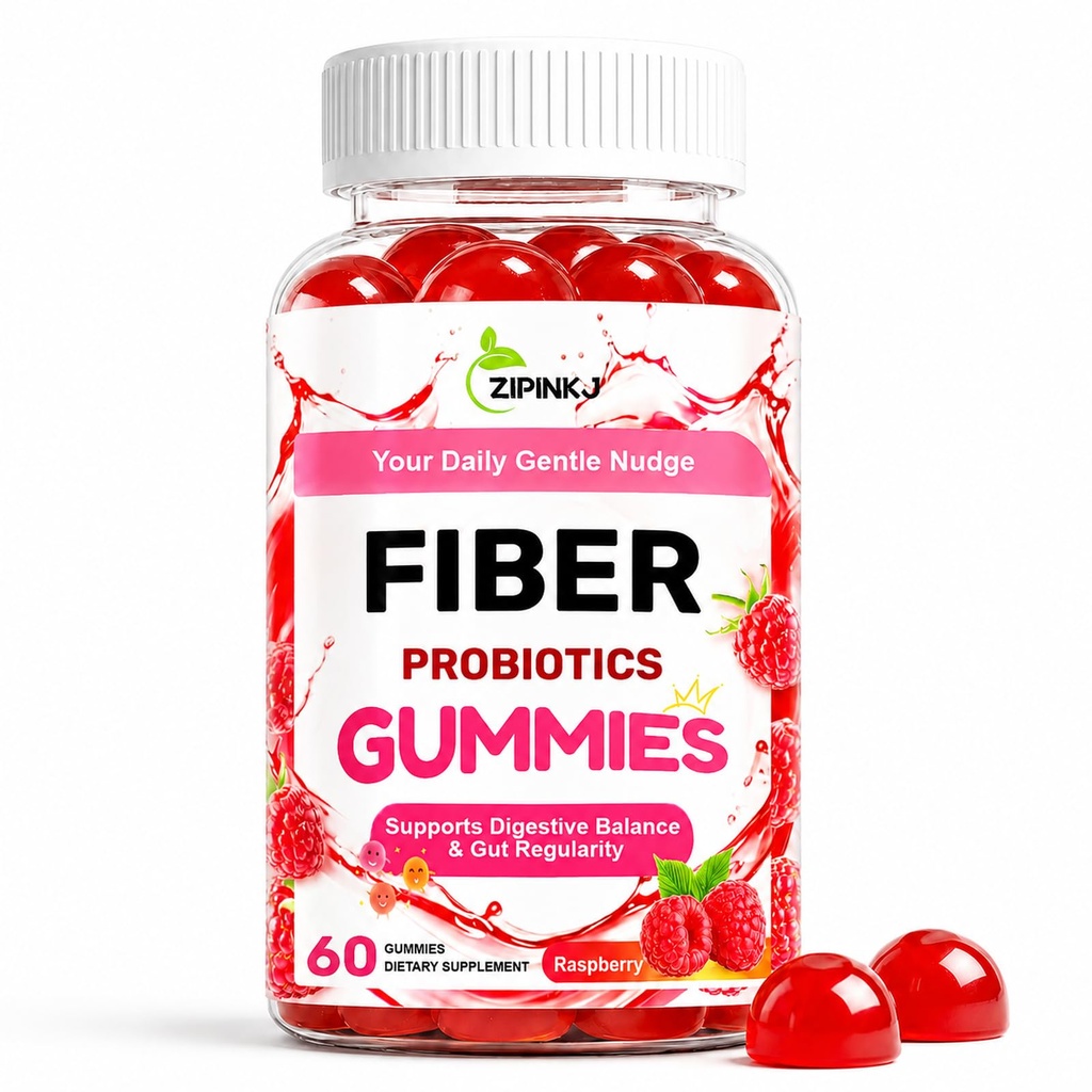 Fiber Gummies for Adults, Probiotic Kombucha Gummies for Daily Digestive & Gut Health, Vegan Fiber Supplement for Women, Raspberry Flavor 60CT