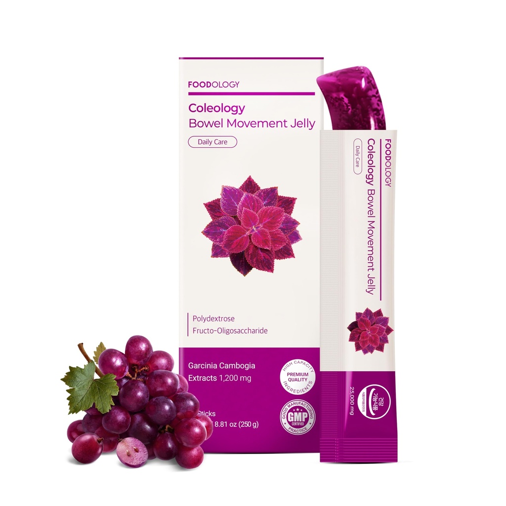 FOODOLOGY Coleology Bowel Movement Jelly (Grape & Prune) – Prebiotic Fiber Supplement for Gut Health & Daily Regularity, Chia Seeds, Korean Supplement – 10 Sticks