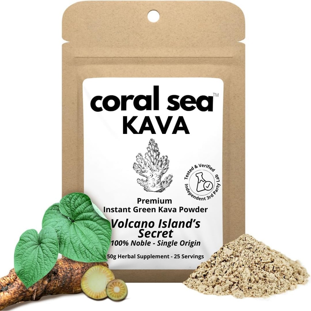 Instant Kava Kava Drink te Powder Vanuatu Noble Kava Root - Nootrop Drink Mix Quick Pocket Sized Koffein Gratis Autentisk Bitter Flavor - Volcano Islands Secret 25 Serveringer