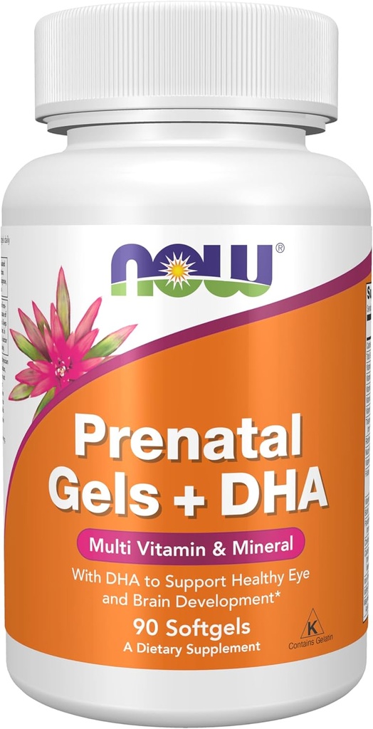 NOW Supplements, Prenatal Gels + DHA with 250 mg DHA per serving, plus Borage Oil (GLA), 90 Softgels