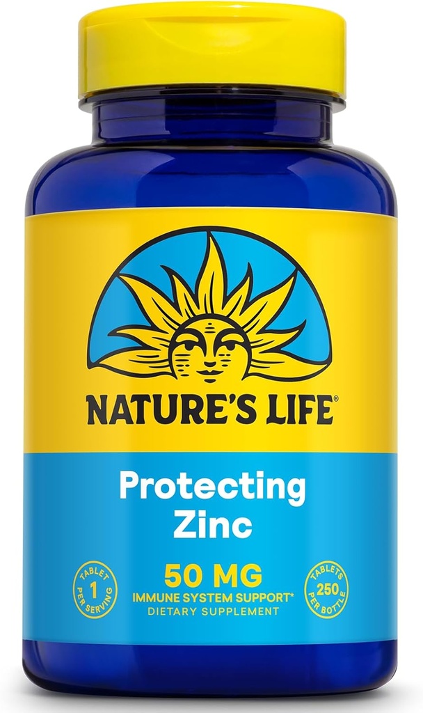 NATUR 'S Life Protecting Zink 50mg med 2,5 mg kobber - Chelated Zink supplement til immunforsvar, ben sundhed, muskelfunktion og hjerte sundhed støtte, 60- dag garanti, 250 Servere, 250 tabletter