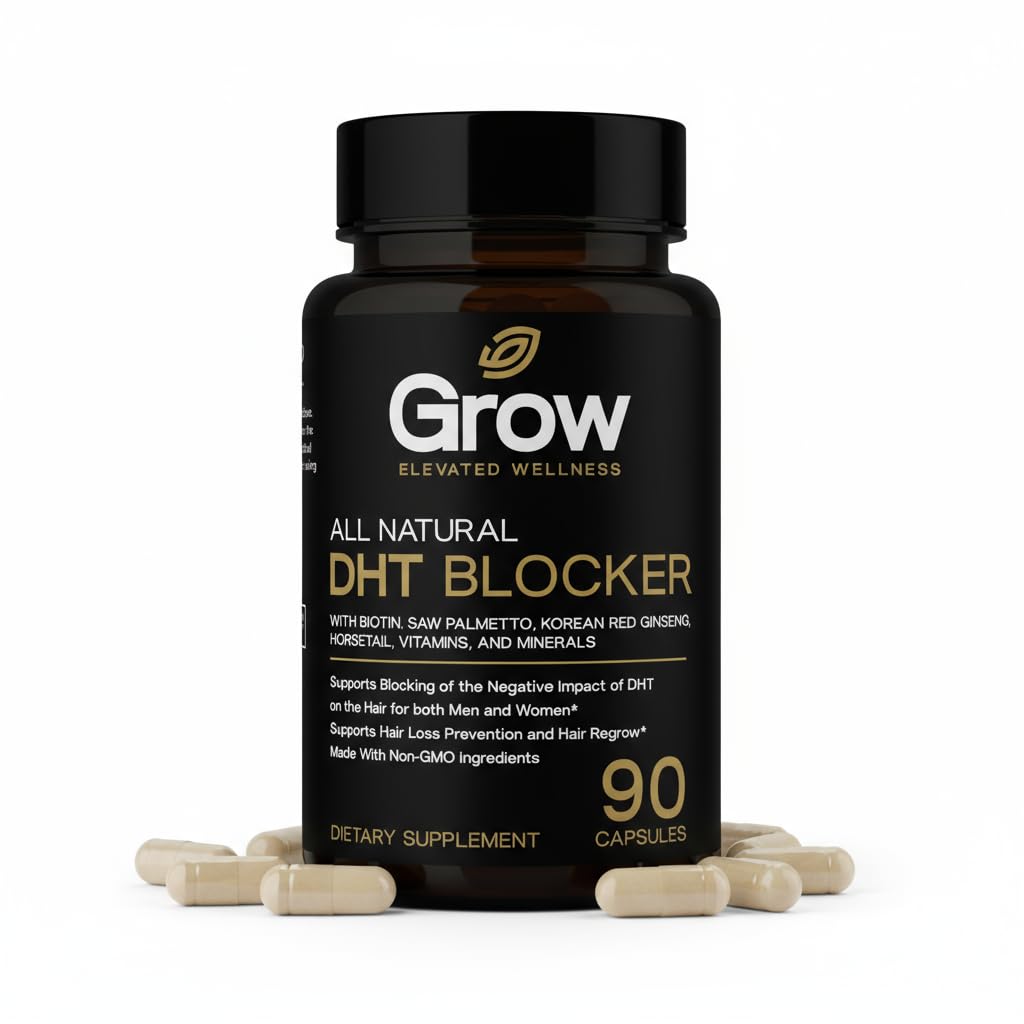 grow vitamin DHT Blocker for Hair Growth & Thickness – Biotin, Saw Palmetto, Horsetail, Stinging Nettle, Fo-Ti Root – Supports Stronger, Fuller Hair for Men & Women – 90 Capsules