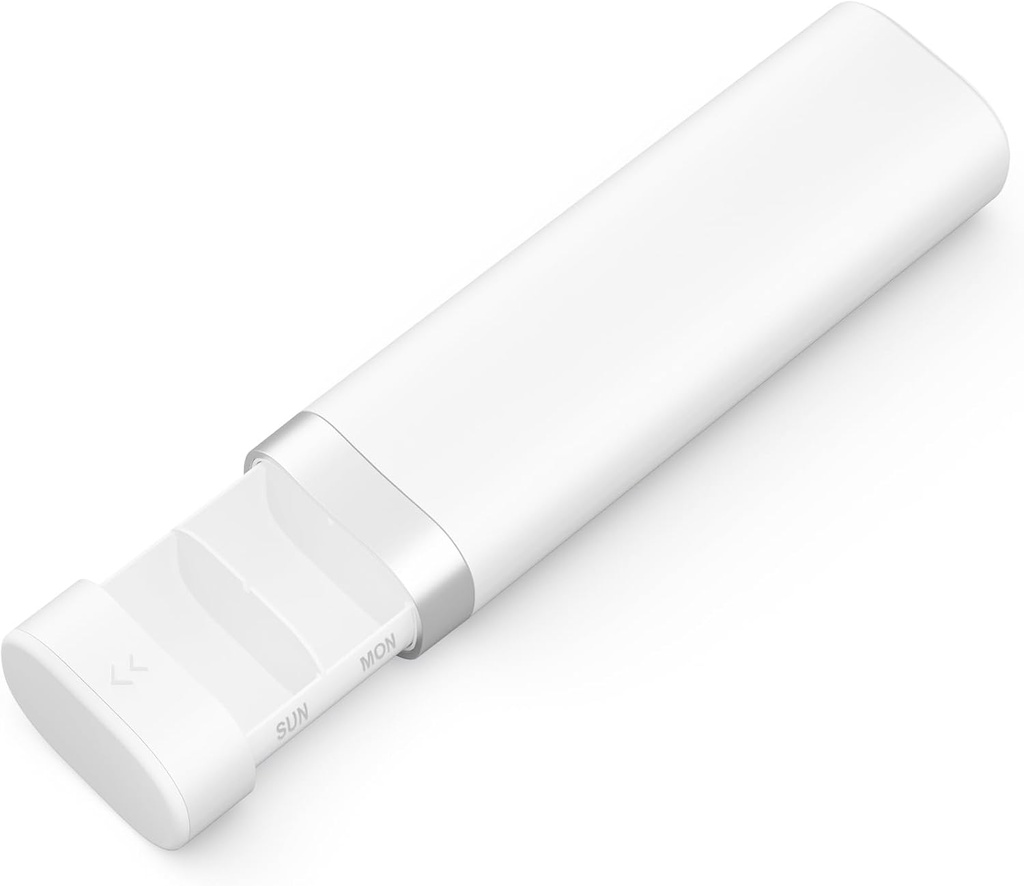 Odaro Weekly Travel Pill Organizer, Lille Pill Box 7 dag, Daily Medicine Organizer Box, 7 afdelinger til at holde medicin, Vitamin og tillæg - hvid