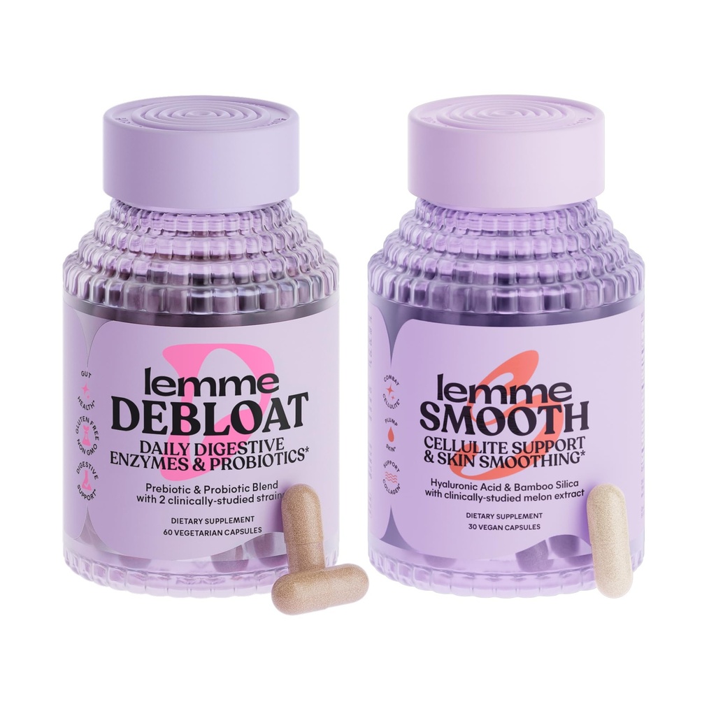 Lemme Debloat og Glat Bundle - Prebiotic, Probiotic & Digestive Enzyme Kapsler til Bloating & Gas Relief, Reducer cellulite, Plump Skin, Glat cellulite