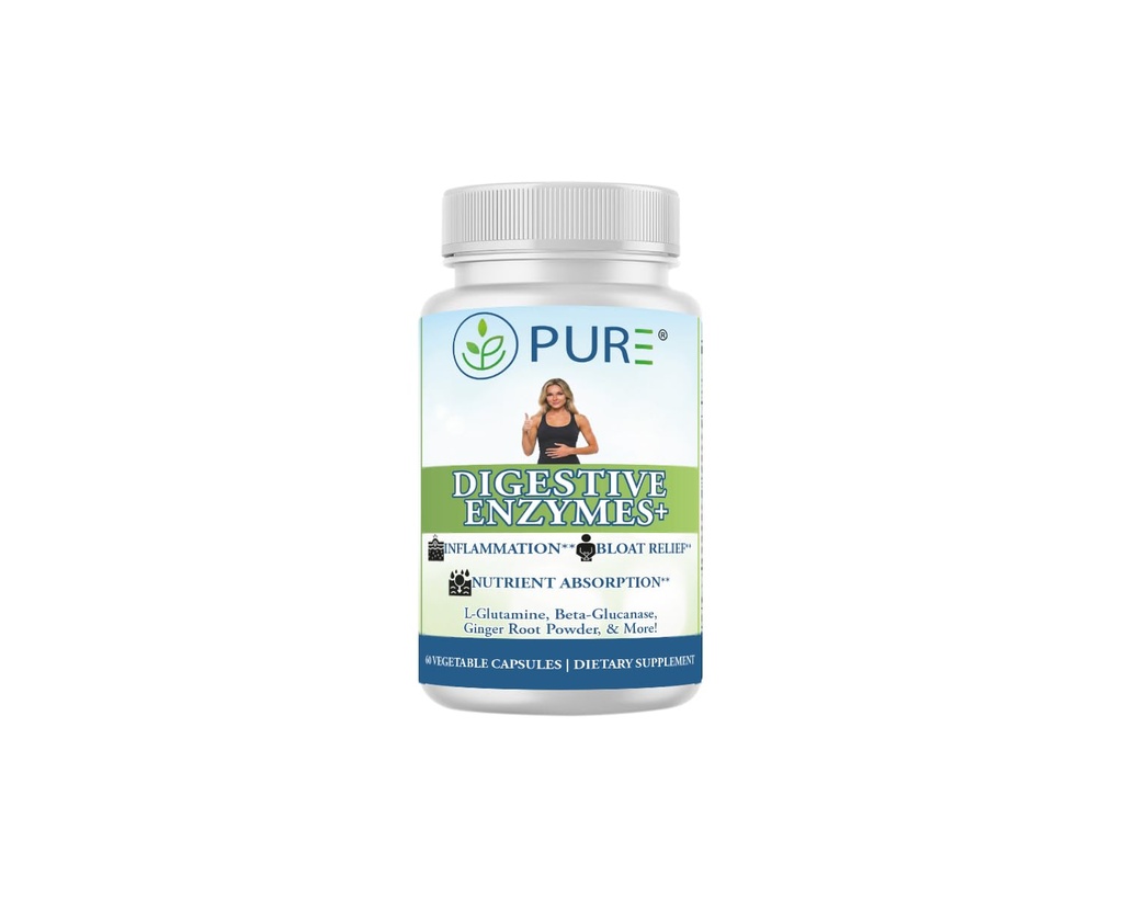 PURE® Digestive Enzymes+ with Probiotics - 60 Capsules - Advanced Gut Health & Bloat Relief - Full Spectrum Enzyme Blend for Protein, Carb & Fat Digestion - Made in USA