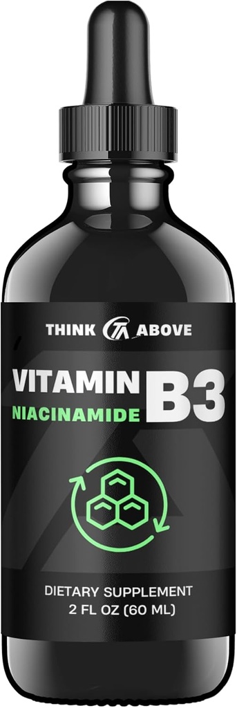 Vitamin B3 Niacinamid Væske - Ikke flush form af B3 Niacin - Praktisk Vitamin B3 Niacinamid dråber til kvinder og mænd - Let at synke 2oz (60ml)