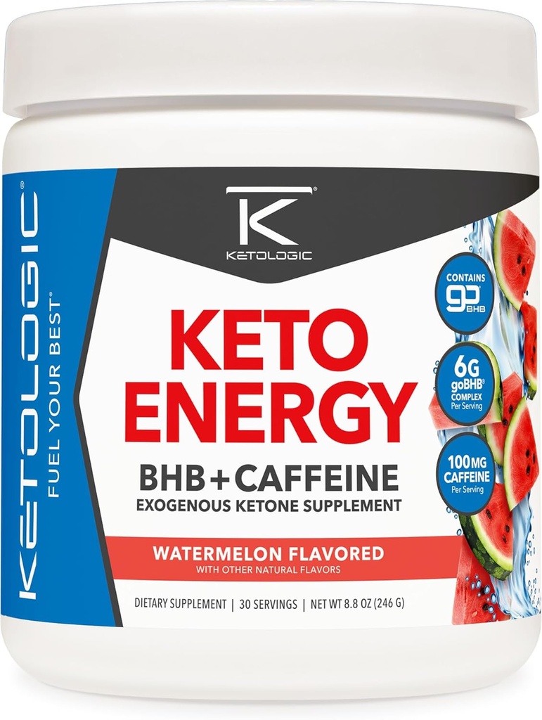 Ketologic KetoEnergy BHB (Watermelon) 30 Servings - BHB + Caffeine Exogenous Ketone Supplement