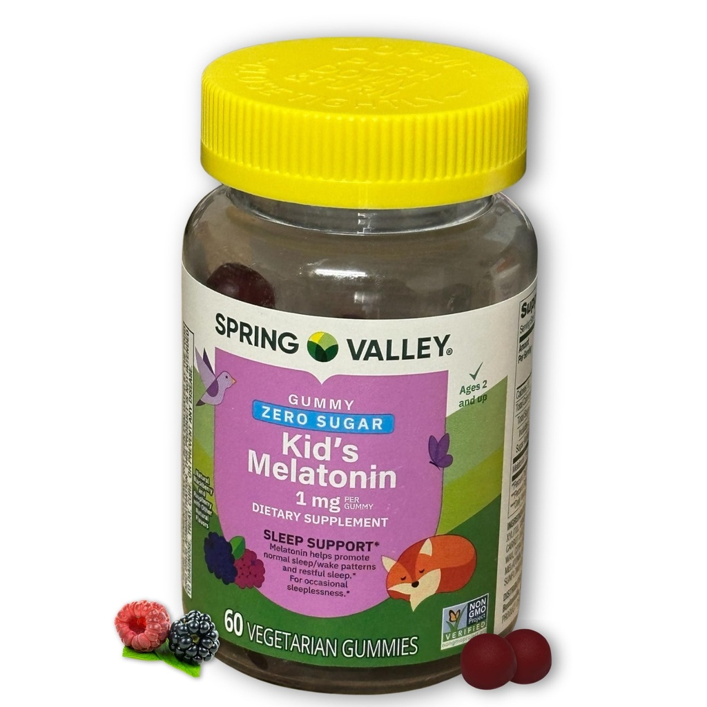 Melatonin Kids 1 mg Sugar Free- Gummies BlackBerry and Raspberry, 60 Count (Pack of 1)