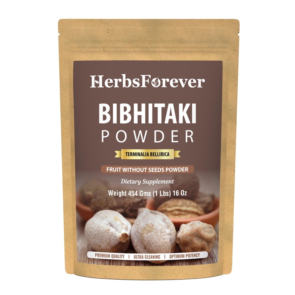 HerbsForever Bibhitaki-(Terminalia Bellirica) Furit Powder Without Seed for Digestion & Kapha Detoxification | Wild Harvested -Non GMO, Vegan- 2X Potency | Ultra Clean | Steam Sterilized| 16oz-1LBS