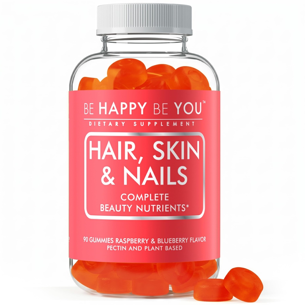 Hair Skin and Nails Gummies - 90 Count Raspberry Blueberry Flavor - Biotin 5000mcg - Vitamins A C D E B6 B12 - Vegan Pectin Based - Non GMO - Gelatin Free - Made in USA