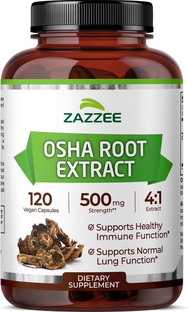Zazzee OSHA Root 4: 1 Extract, 500 mg Strength, 120 Vegansk Kapsler, 4 Måned Supply, Koncentreret og Standardiseret 4X Extract, 100% Vegetar, Ligusticum porteri, All- Natural og Non- GMO