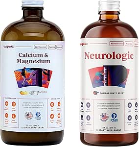 LIQUIDHealth Calcium og Magnesium & Neurologisk Nootrop flydende Vitamin Kosttilskud Bundle for voksne - Support Bone & Tissue Sundhed, Forbedre hukommelse, Focus & Koncentration - Vegan, Non- GMO, USA Made