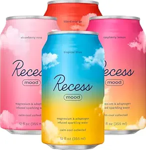 Recess Mood Magnesium & Adaptogen Drikke, Afslapning Drikkevarer, 12 Ounce (Paradise Sampler Variety Pack, 12 Pack)