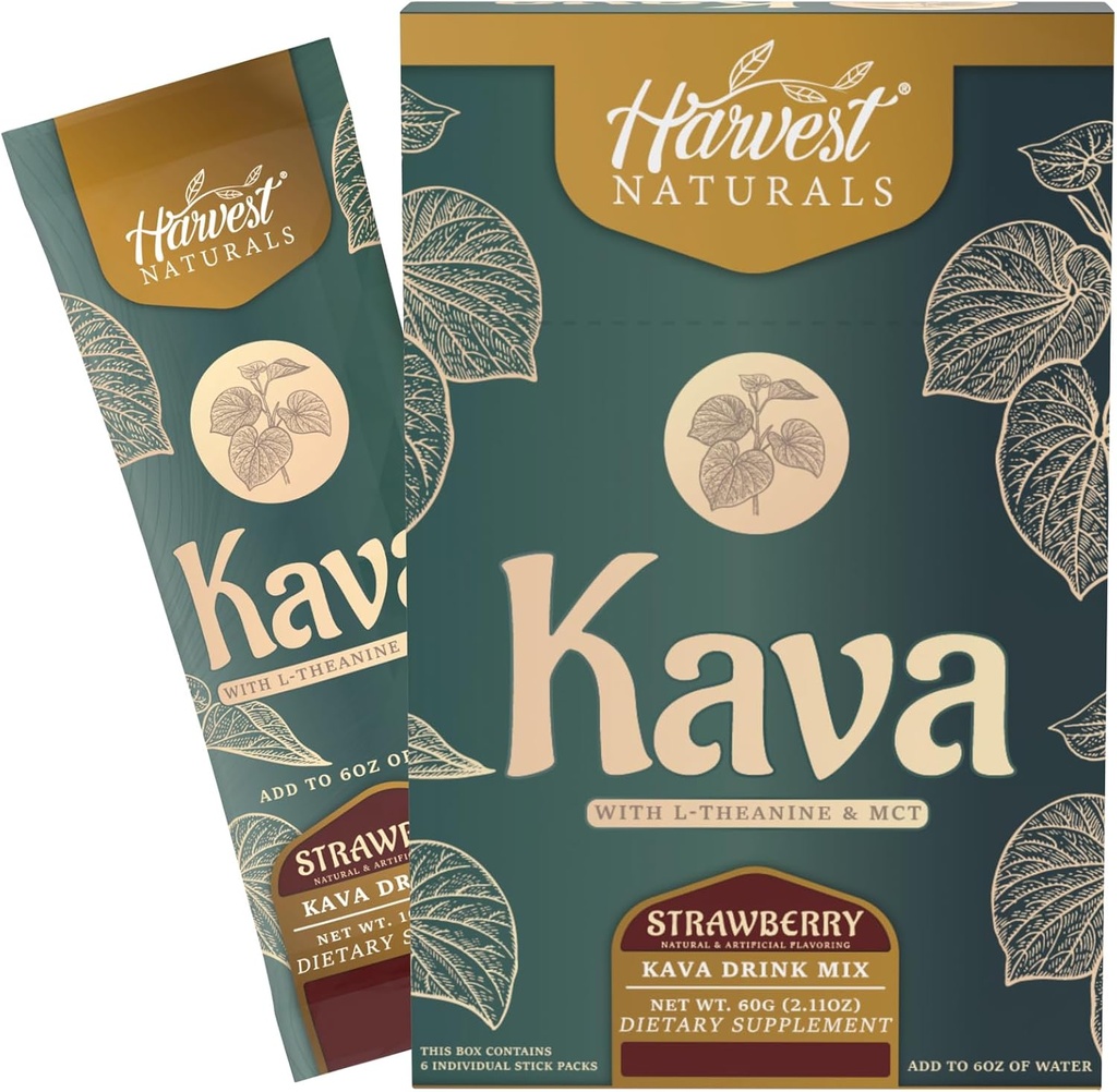 Kava Extract med L- Theanine & MCT Drink Mix 124; Strawberry Flavor 124; On- The- Go Sticks Tilføj til Vand Bud124; 6 Sticks (6 Servere)