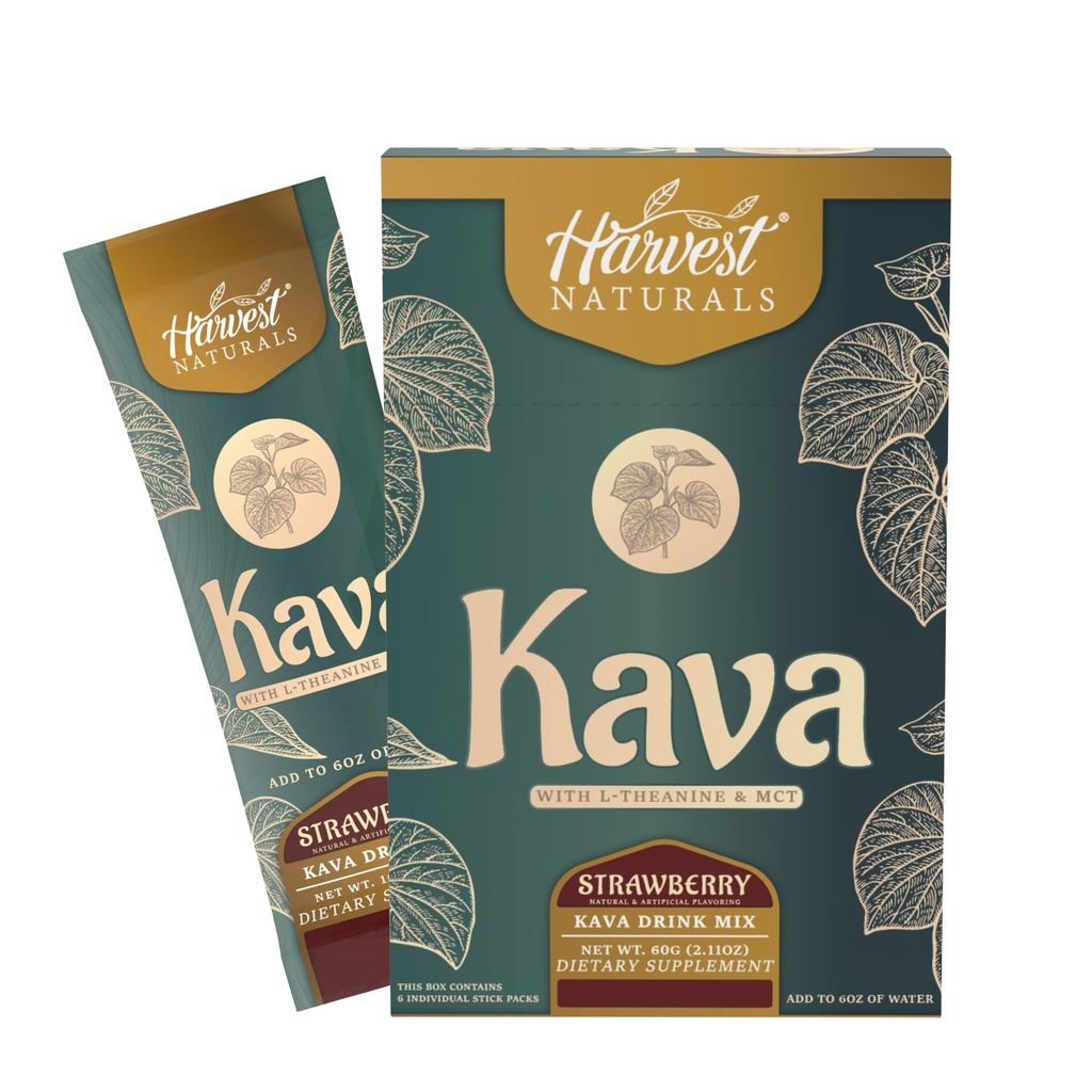 Kava Extract med L- Theanine & MCT Drink Mix 124; Strawberry Flavor 124; On- The- Go Sticks Tilføj til Vand Bud124; 6 Sticks (6 Servere)