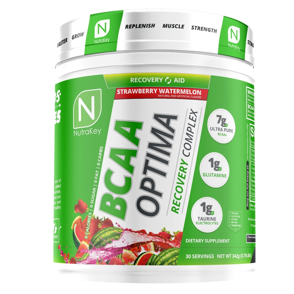 NutraKey BCAA Optima Post Workout Recovery Complex, No Sugar, No Carb, Recovery Aid, Strawberry Watermelon