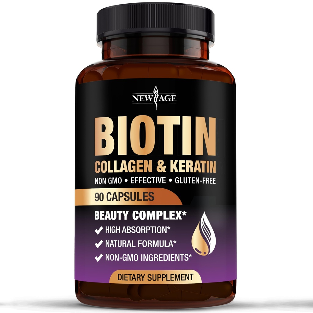 NY ALDER Biotin kollagen Keratin Hyaluronsyre - 50,000mcg hårvækst Vitaminer for mænd og kvinder, negle, hår, hudvitaminer og DHT Blocker med vitamin E folinsyre Pumpkin Seed MSM - 90 Greve