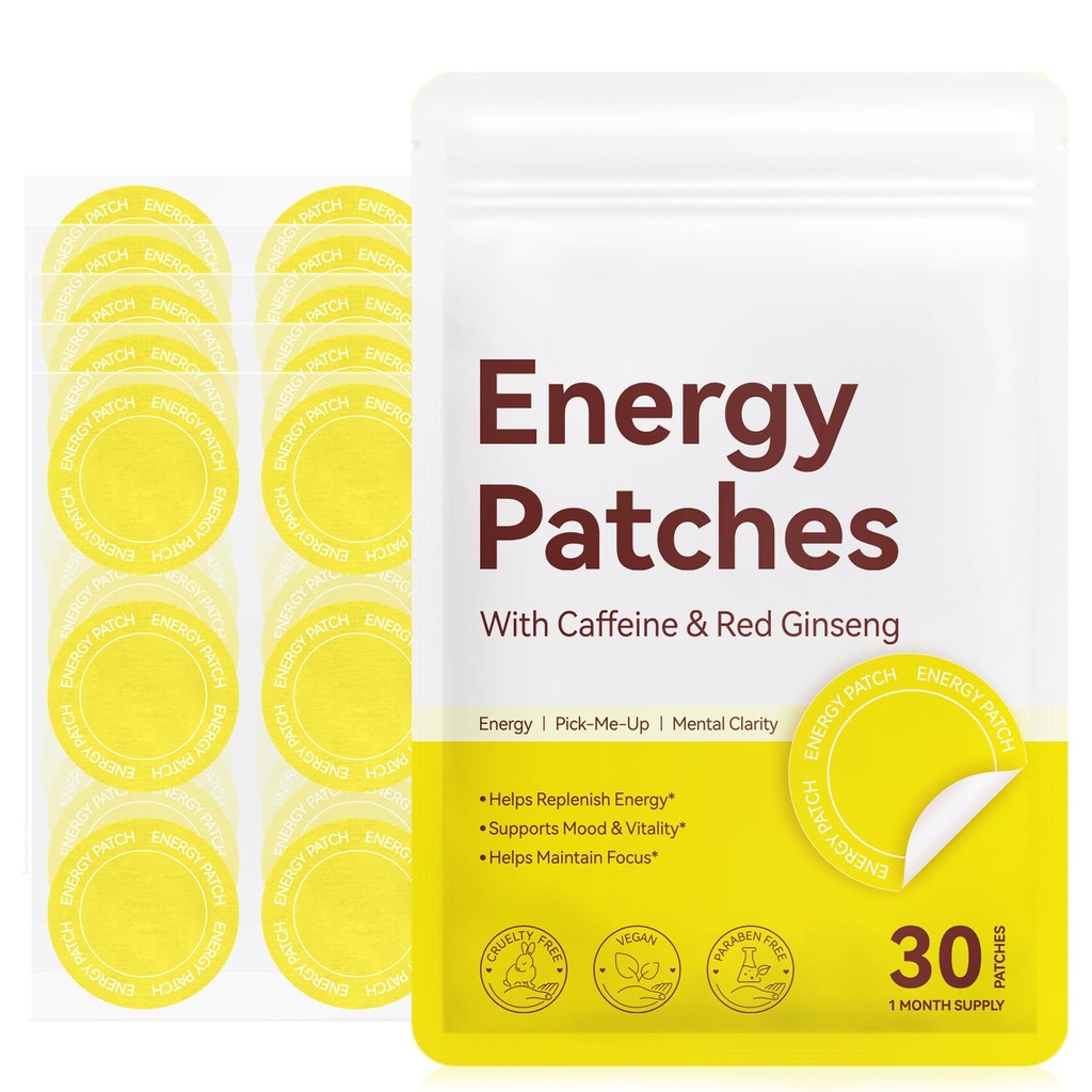 Energy Patches for Adults Extra Strength,Supports Energy for Fatigue Women and Men,with Caffeine,Red Ginseng,Vitamin B12,100% Vitamins & Extracts,Daily Wellness Awake,Focus & Body Support