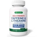 Max Strength Caffeine L Theanine Pills (200mg/500mg) - No Jitters Peak Energy, Focus, Performance, Alertness - Caffeine Pills & L-Theanine Capsules, No Crash & Drowsiness, Potent Supplement, 120 Count