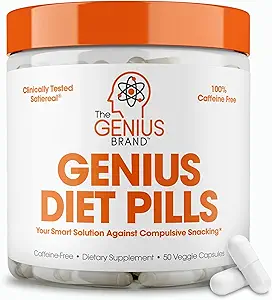 The Genius Brand - Genius Diet piller til vægttab støtte, 50 Veggie kapsler - Smart Appetite Suppressant for kvinder og mænd - Natural 5- HTP & Saffron supplement - Cortisol & Thyroid Support
