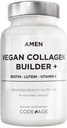 Amen Plant- baseret Vegan Collagen Builder Supplement - Økologiske hele fødevarer, Lutein, C-vitamin, biotin, Lysin, Proline Collagen Boostere - Økologisk Tranebær, Lemon, Jordbær - En gang om dagen - 30 kapsler