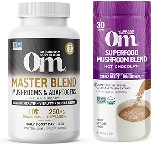 OM MUSHROOM SUPERFOD Master Blend svampe Capsule and Hot Chocolate Mushroom Powder Bundle