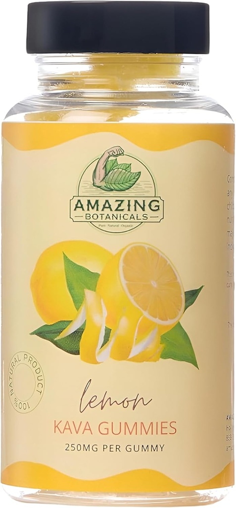 Amazing Botanicals Zestity Lemon Kava Gummies - 250 mg per Gummy - Natural Sleep Aid for Afslapning & Restful Nights, Non- GMO, Vegan, Gluten- Free - 30 Gummies