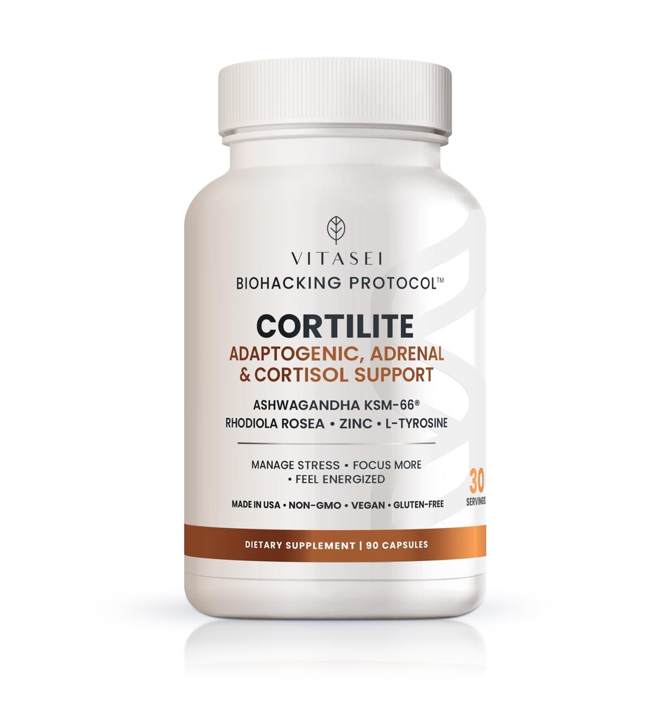 VITASEI Cortilite – Adaptogenic Cortisol & Adrenal Support with KSM-66 Ashwagandha – 90 Capsules – Helps Manage Stress & Support Balance