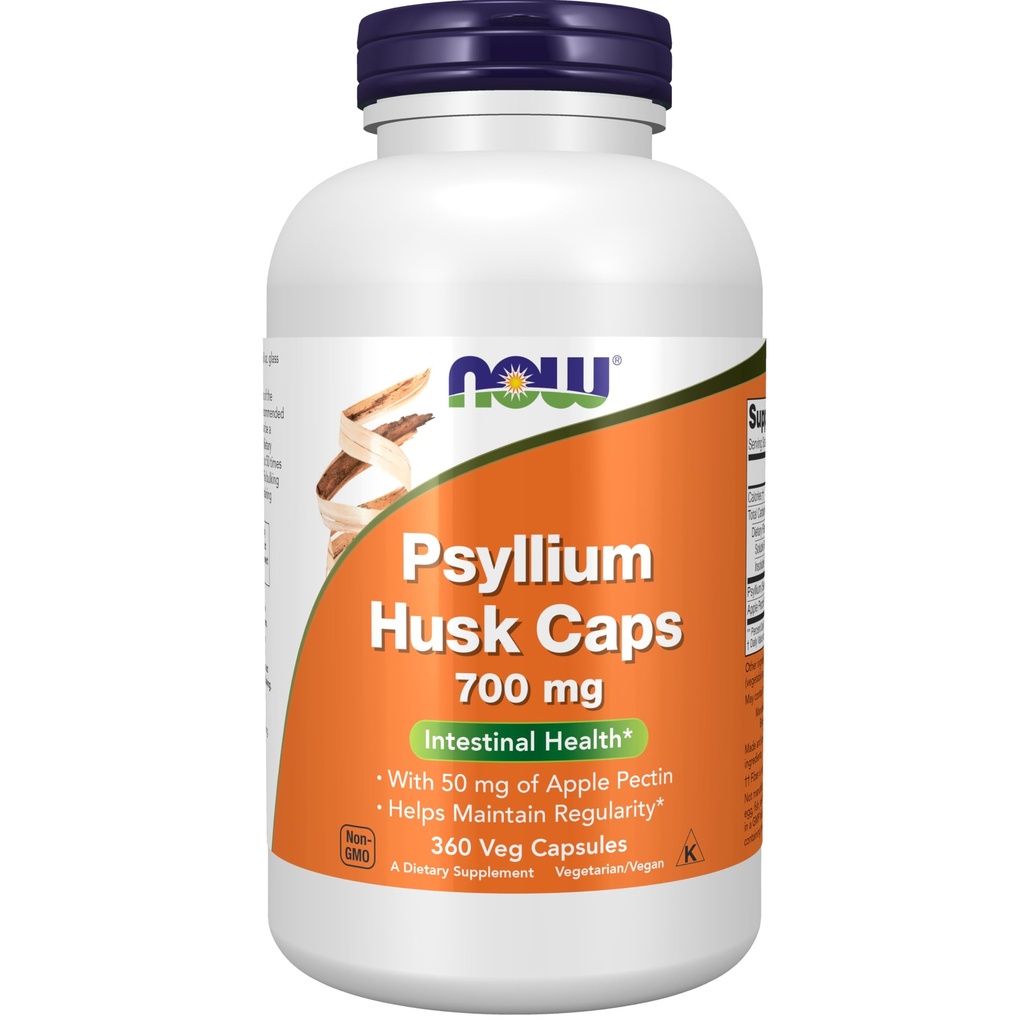 Now Foods Supplements, Psyllium Husk Caps 700 mg med 50 mg Apple Pectin, Intestinal Health *, 360 Veg kapsler