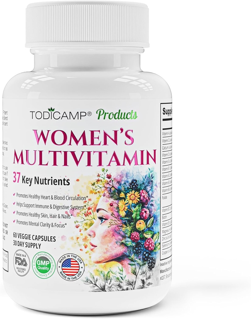 Kvinders Multivitamin & Mineral Kompleks med Plant- baserede ekstrakter - Hår hud og negle Vitaminer - Grundliggende Multivitamin til kvinder - 30 dages forsyning