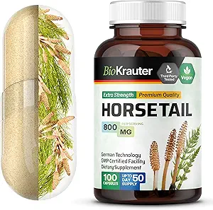 BIO KRAUTER Hestehale Herb Kapsler - 800 mg Styrke - 100 Tæl - Hestehale Pulver Kapsler - Hårstøtte