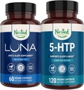 Nested Naturals Luna Melatonin- Free Sleep Supplement (60 Veganske Kapsler) & 5- HTP 100mg (120 Veganske Kapsler) for forbedret søvn, afspænding & Mood