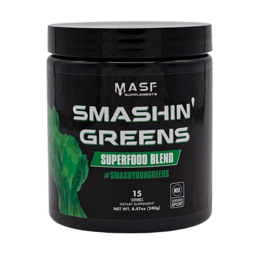 MASF Kosttilskud Smashin 'Greens Superfood Organic Blend - 15 Serveringer - Boost Energy, Immun Support, fordøjelsessundhed med økologisk hvedegræs, Spirulina, Chlorella - NSF Certified