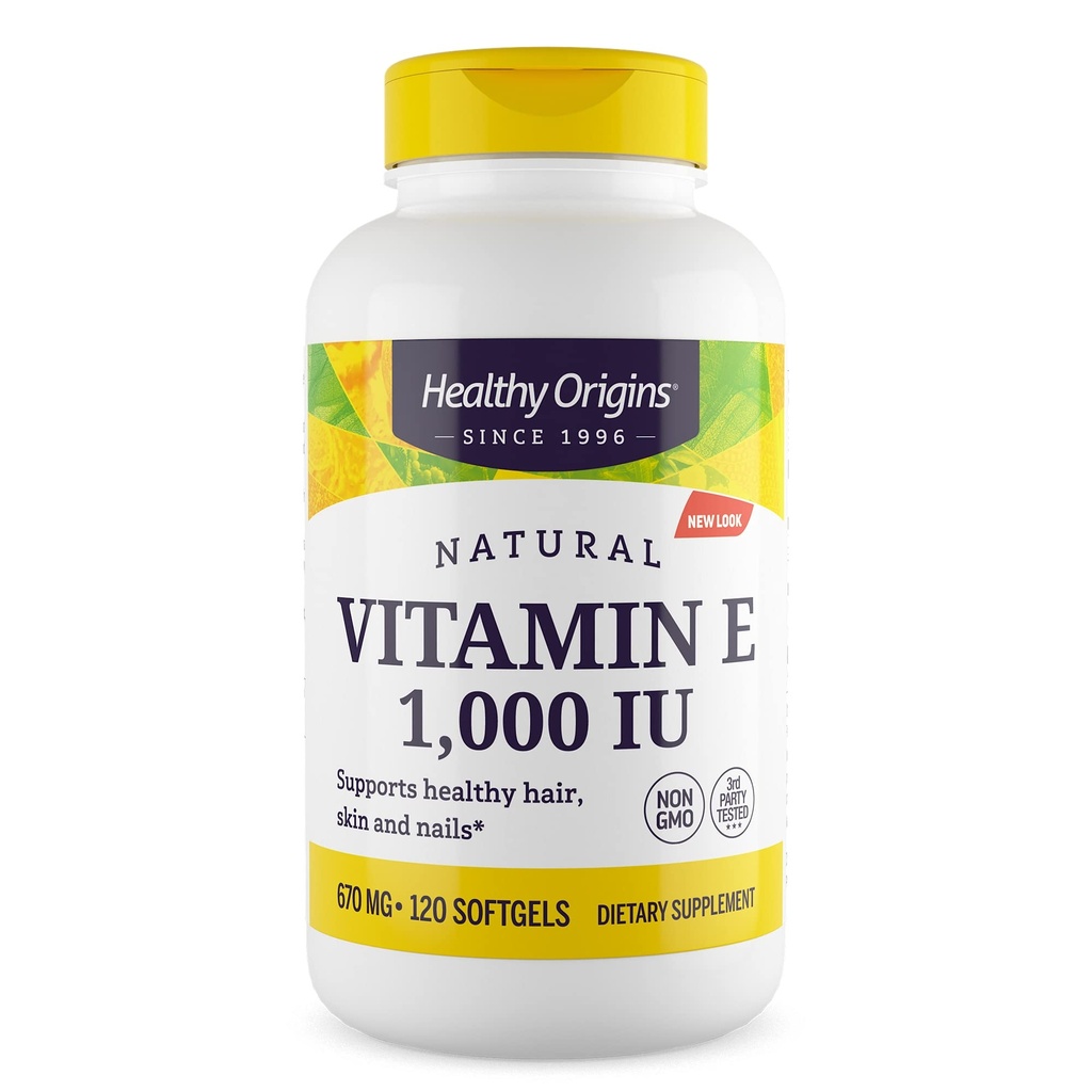 Sunde oprindelser E-vitamin, 1000 IE (naturlige) Blandede tocopheroler - vitamin E tillæg - Glutenfri & non-GMO hud, hår & negle Vitamin - 120 Softgels