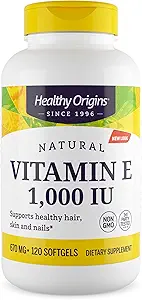 Sunde oprindelser E-vitamin, 1000 IE (naturlige) Blandede tocopheroler - vitamin E tillæg - Glutenfri & non-GMO hud, hår & negle Vitamin - 120 Softgels
