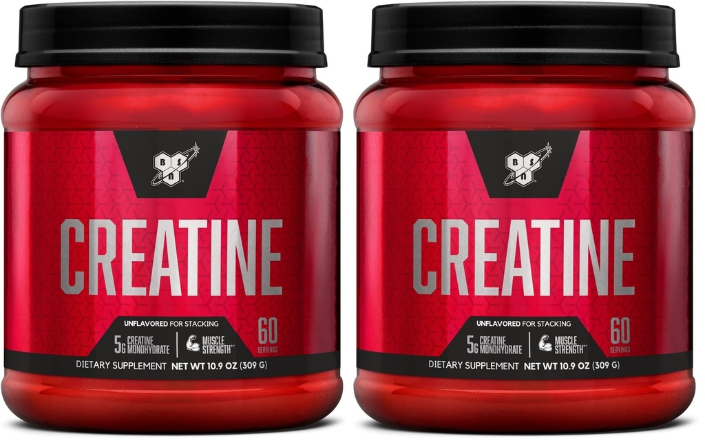 BSN Micronized Creatine Monohydrate Powder, Unflavored Creatine Powder, Micronized, Supports Muscle Building, Supports Muscle Strength, Gym Supplement, 5g per Serving, 5000mg per Servings, 60 Servings