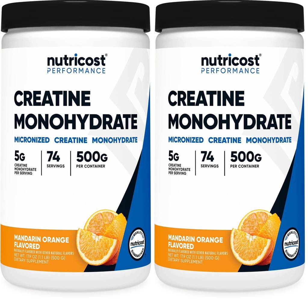 Nutricost Creatine Monohydrate Powder (Mandarin Orange, 500 Gram) - Micronized Creatine Supplement - Vegan, Non-GMO, Gluten Free (Pack of 2)