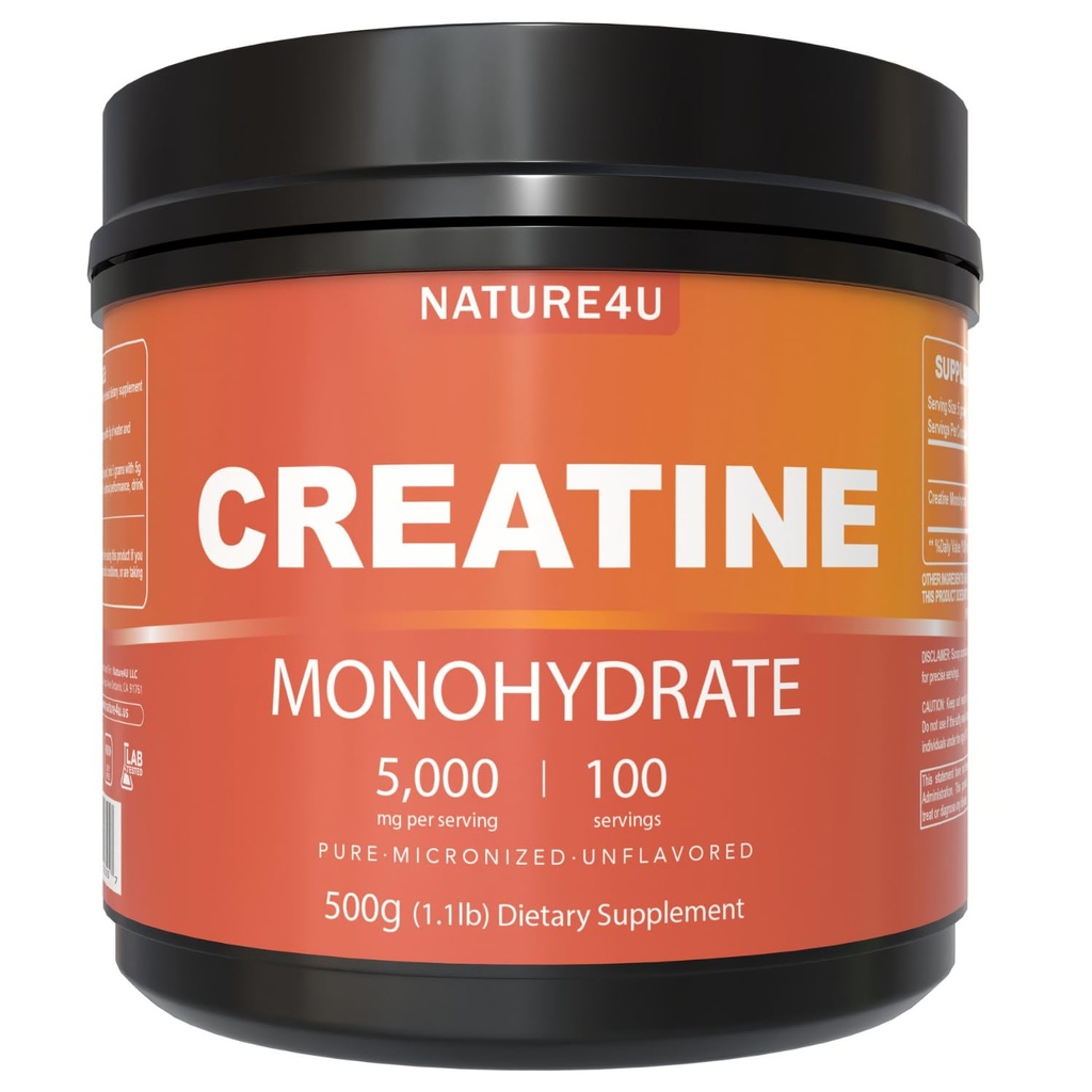 Micronized Creatine Monohydrate Powder 500G, 5000mg Per Serving (5g), Pure Creatine Supplement for Muscle Gain, Workout Recovery, Improve Strength and Performance, Unflavored, 100 Serving
