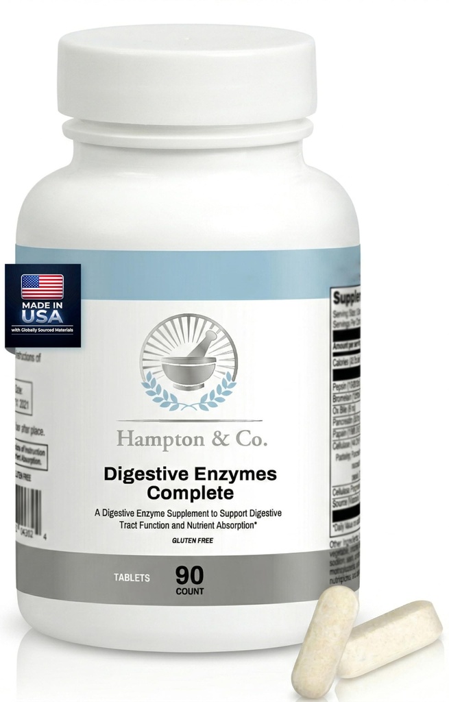 Hampton Distribution Digestive Enzymes Complete: A Premium Broad-Spectrum Formula for Gut Function and Nutrient Bioavailability. Gluten-Free & Non-GMO – 90 Tablets
