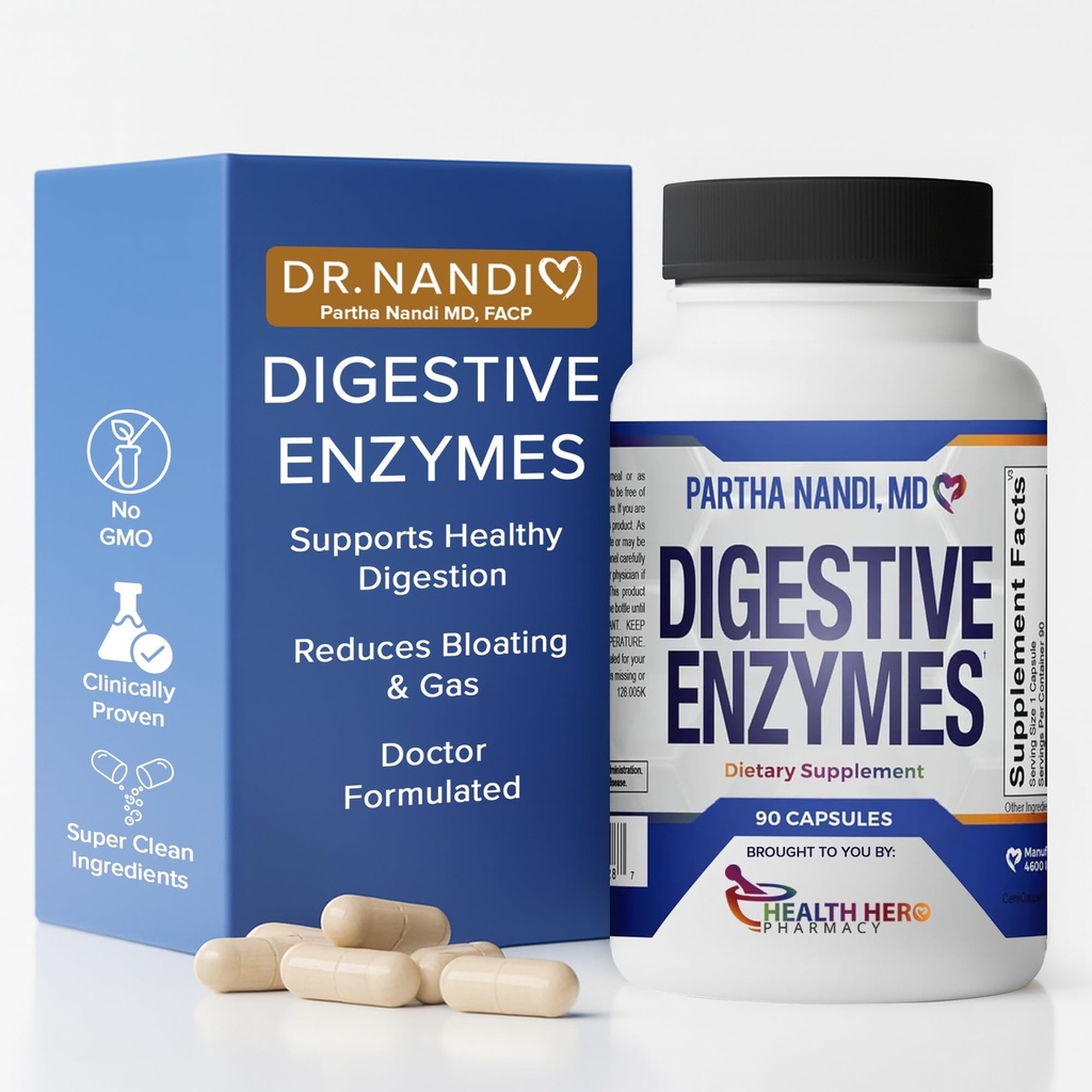 Digestive Enzymes Supplement – Designed to support Gas, Bloating & Nutrient Absorption – Full Spectrum Protease, Amylase, Lipase, Cellulase, Lactase – Vegan, Non-GMO, Gluten-Free – 90 Capsules