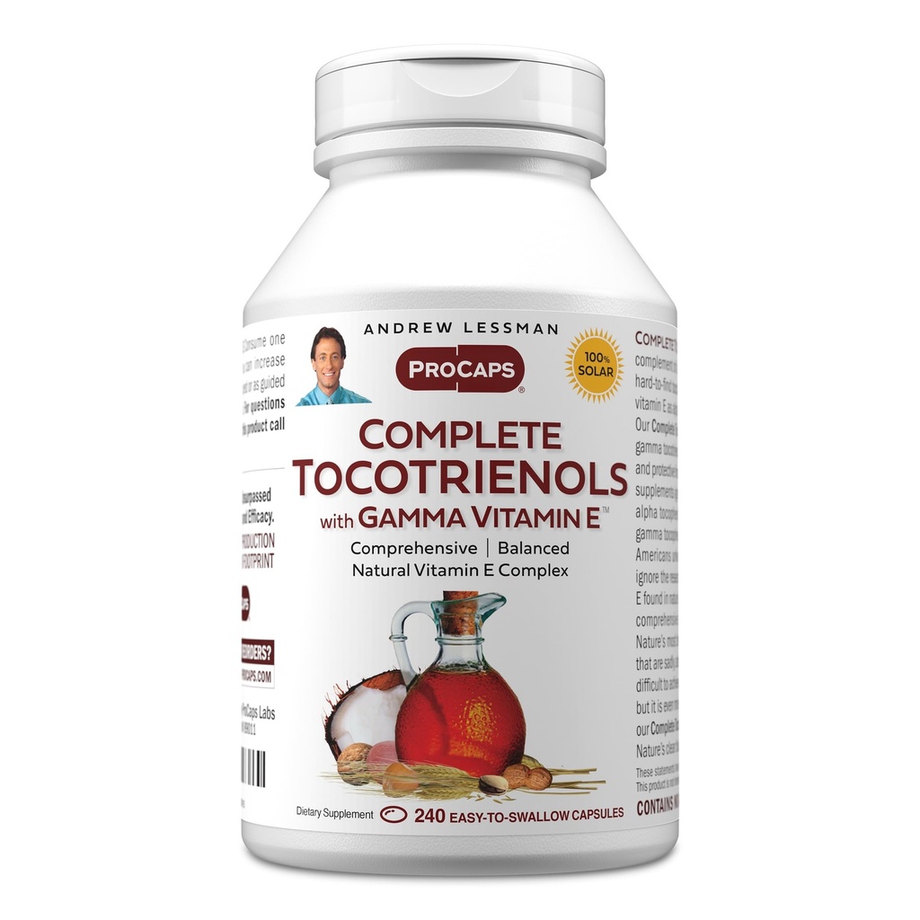 ANDREW LSSMAN Complete tocotrienoler med Gamma Vitamin E 240 Softgels - Otte former for E-vitamin (Alpha, Beta, Gamma, Delta Tocopheroler og Tocotrienoler). Kraftig antioxidant. Ingen tilsætningsstoffer