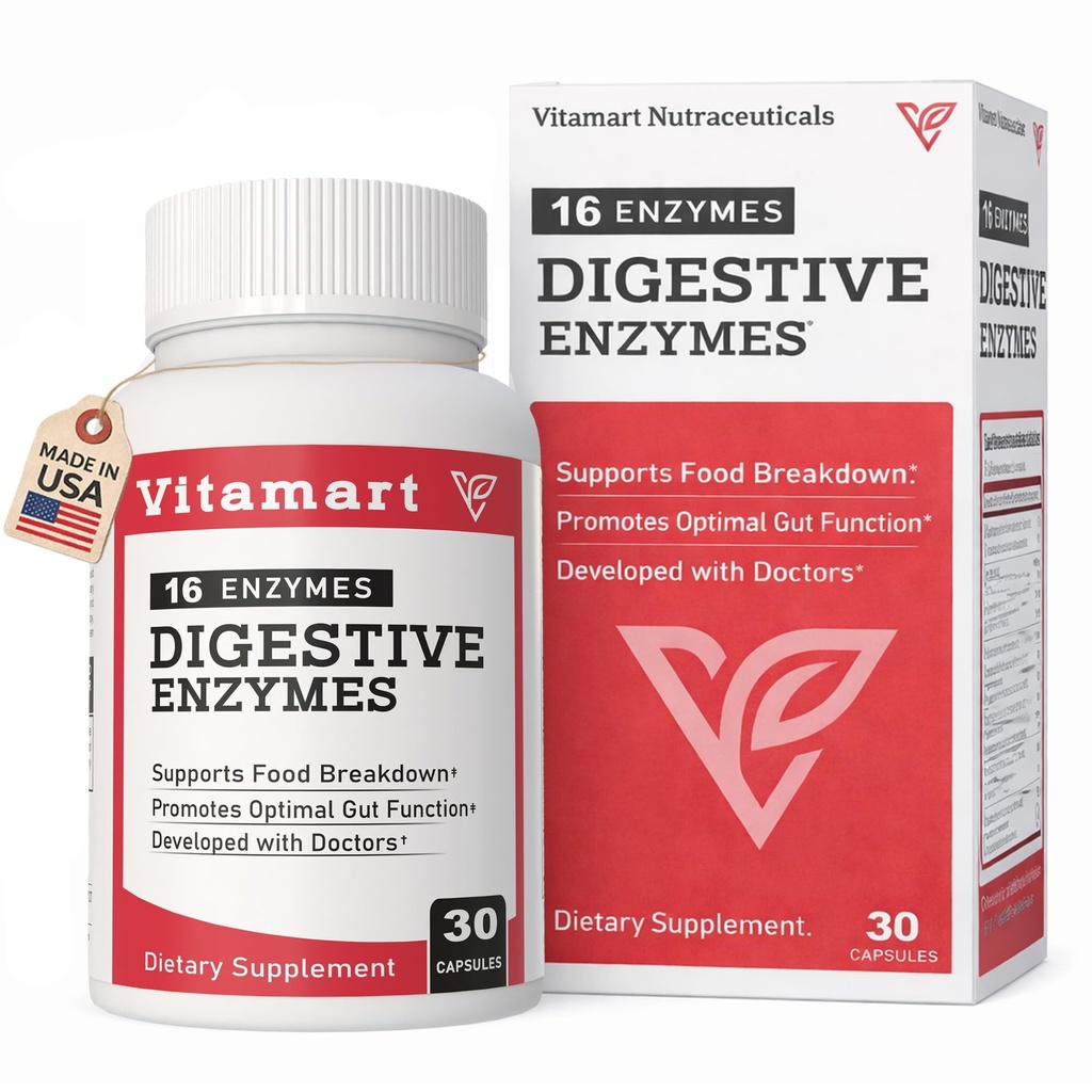 Digestive Enzymes for Women & Men | 16 Enzyme Blend with Bromelain, Papain & Lactase | Gut Health Supplements for Digestion, Bloating Relief & Nutrient Absorption | 30 Capsules