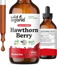 Wild & Organic Hawthorn Berry Tinktur 600 mg - Liquid Hawthorne Berry Supplement for total support - Vegan, Sukker & Alkohol- Free Fruit Extract Drops - 4 fl oz