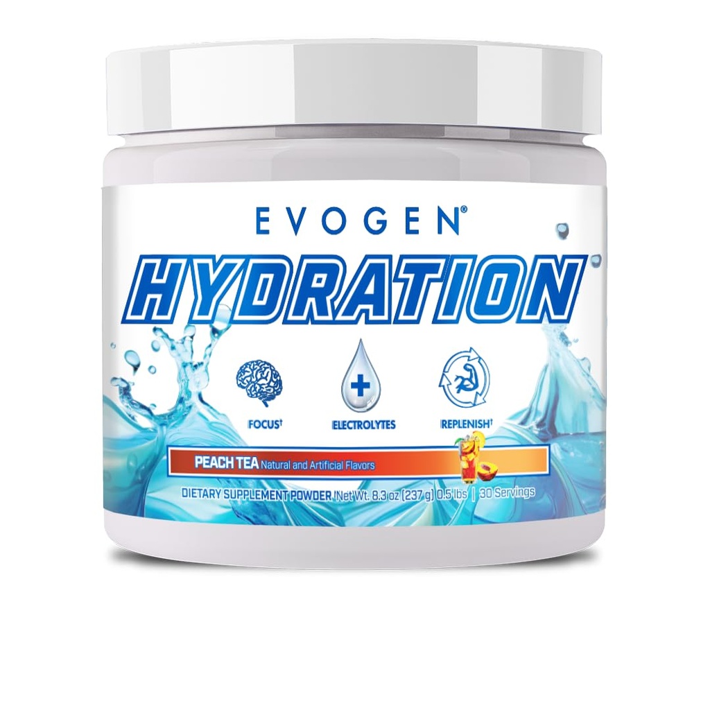 Evogen Hydration - Electrolytes Powder | Sugar-Free Electrolyte Powder Supplement for Hydration, Energy, and Recovery | Coconut Water, B Vitamins, Potassium | Peach Tea| 30 Servings