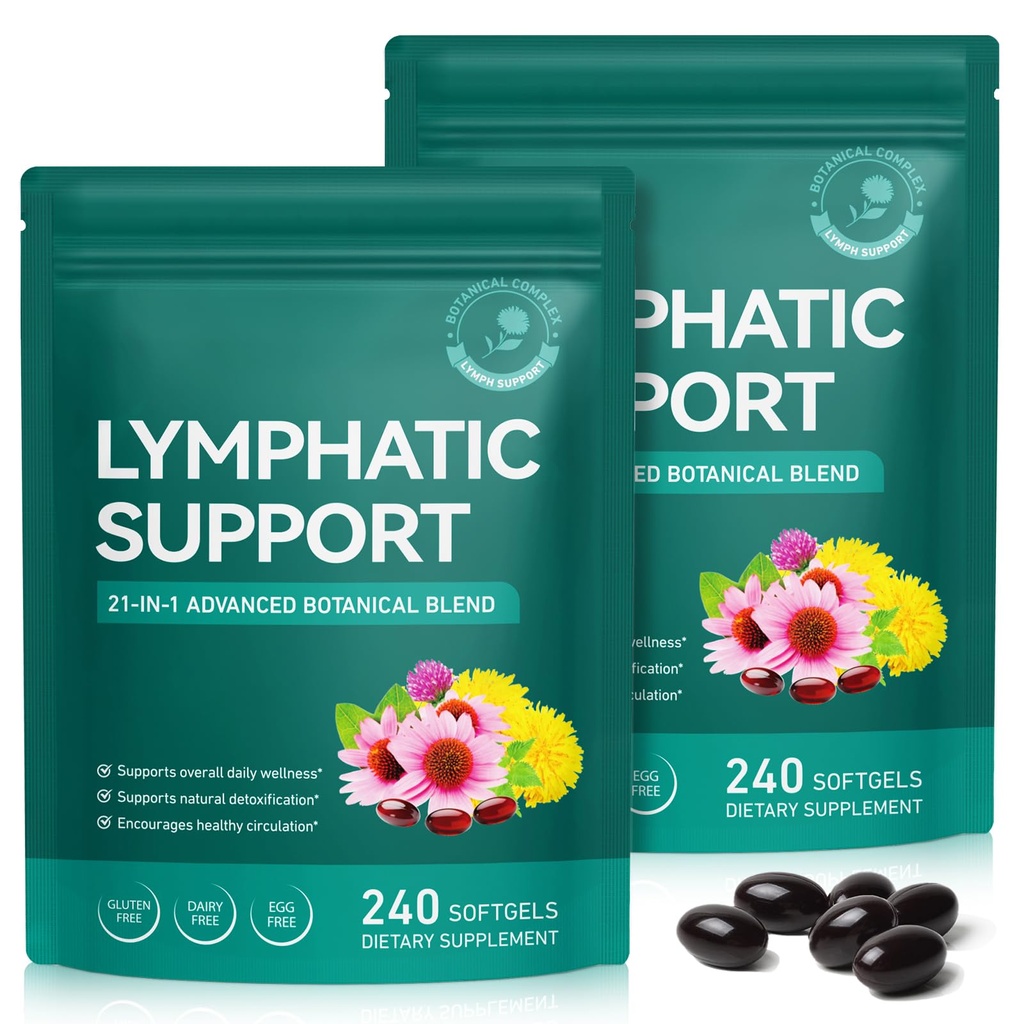 2PC Lymphatic Drainage Supplement, 21-in-1 Advanced Botanical Complex, with Burdock Root, Dandelion, Supports Promotes Healthy Circulation & Circulation, 480 Softgel