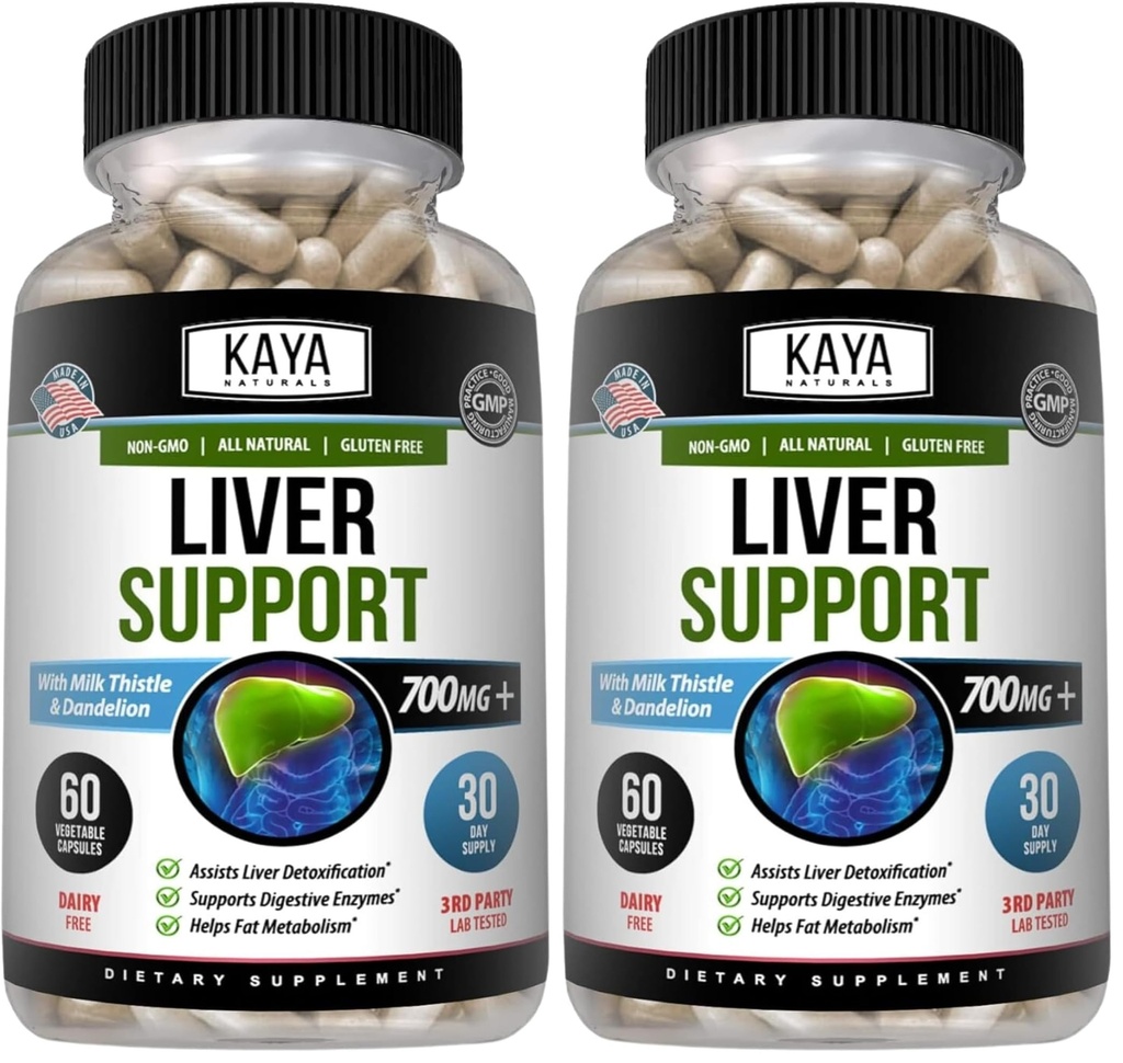 Kaya Naturals Liver Cleanse Detox & Repair - Milk Thistle Supplement - Liver Detox for Women and Men - Artichoke Extract and Dandelion Root Capsules - 60 Count (Pack of 2)